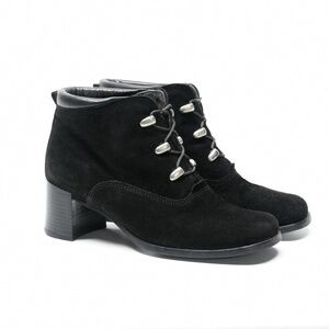 AQUATALIA Soft Black Suede Stacked Heel Booties